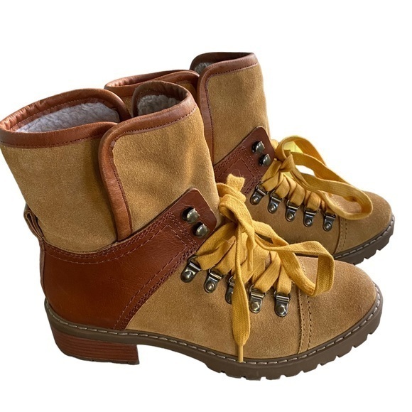 Frye and Co. Anise Brown Suede Leather Hiking Boots Women 6.5 Sherpa Lined Laces